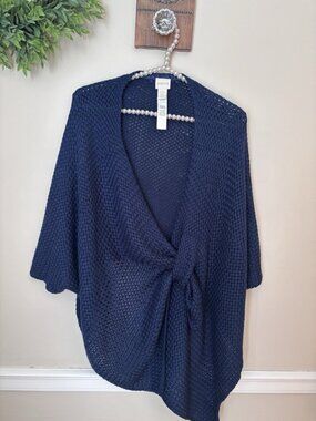 Chicos Womens Size S/M Basket Weave Pull Thru Sweater Shrug Wrap Blue